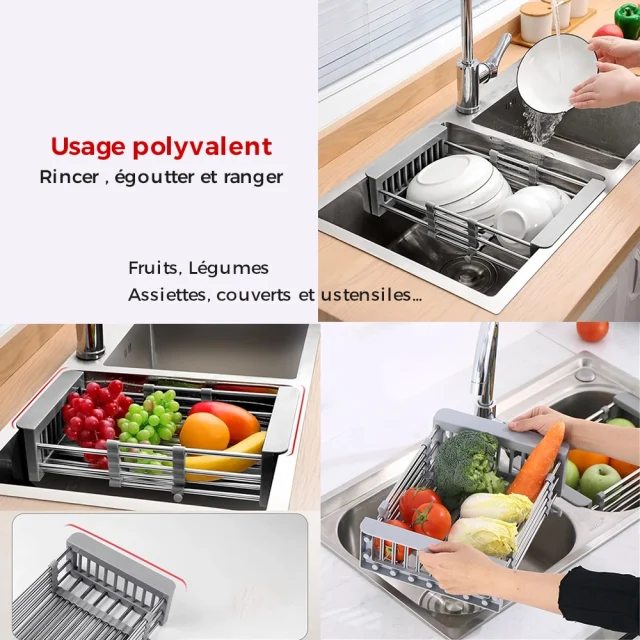 Égouttoir de Cuisine Ajustable - pour Fruits, Légumes et Vaisselle – Image 8